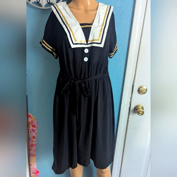 Standard Issuen -Inspired Black Dress with White Accents - Picture 1 of 5